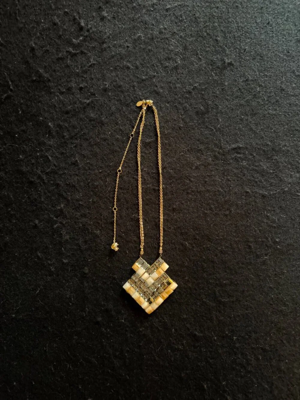 Chico’s Geometric Tan/Gray Statement Necklace Decorative Back Chain